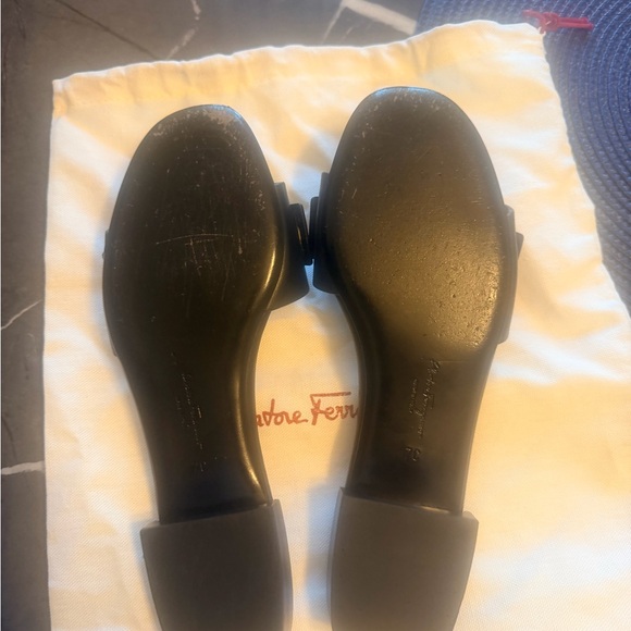 Salvatore Ferragamo Black Sandals with Gold Buckle - Picture 6 of 7